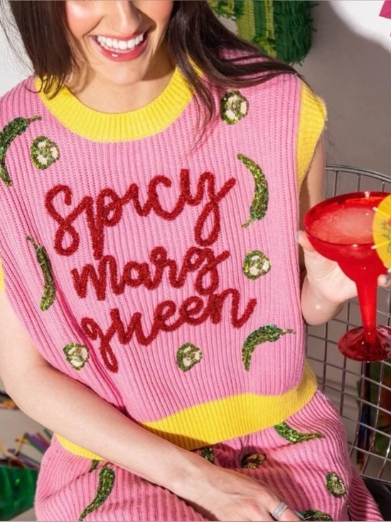 QUEEN OF SPARKLES Sweaters - Queen of Sparkles Spicy Marg Queen Sleeveless Sequin Pink Sweater Size Medium